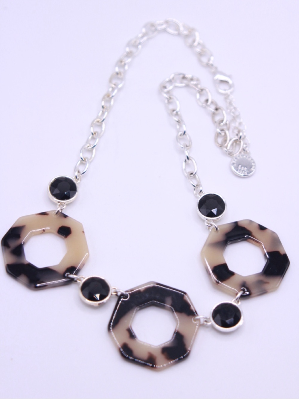 Liz Claiborne Tortoiseshell Resin Necklace with Black Rhinestone Accents